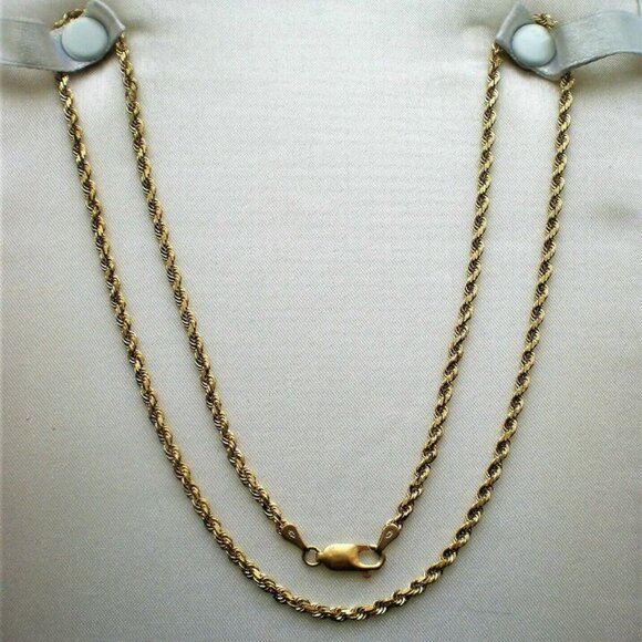 Vintage Solid 14K 585 Yellow Gold Diamond Cut Twisted Rope Necklace Chain 17g P - Picture 3 of 5